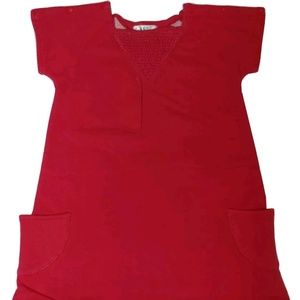 Trendy Pearls & Popcorn Girls Red Sweatshirt Dress